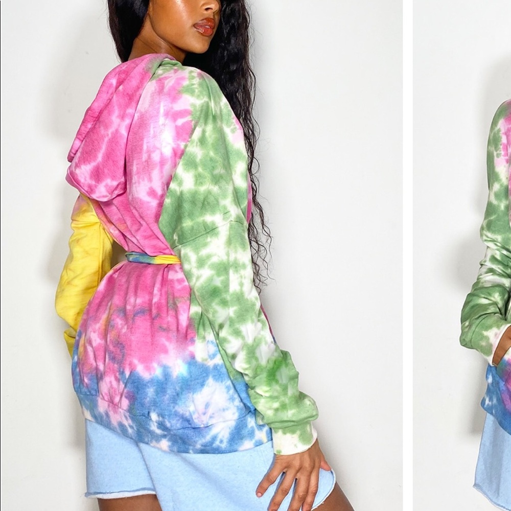 tie die belted hoodie